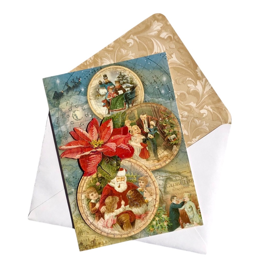 Punch Studio Single (1) Poinsettia Globe 3D Die-Cut Embellished Card Env (59543)